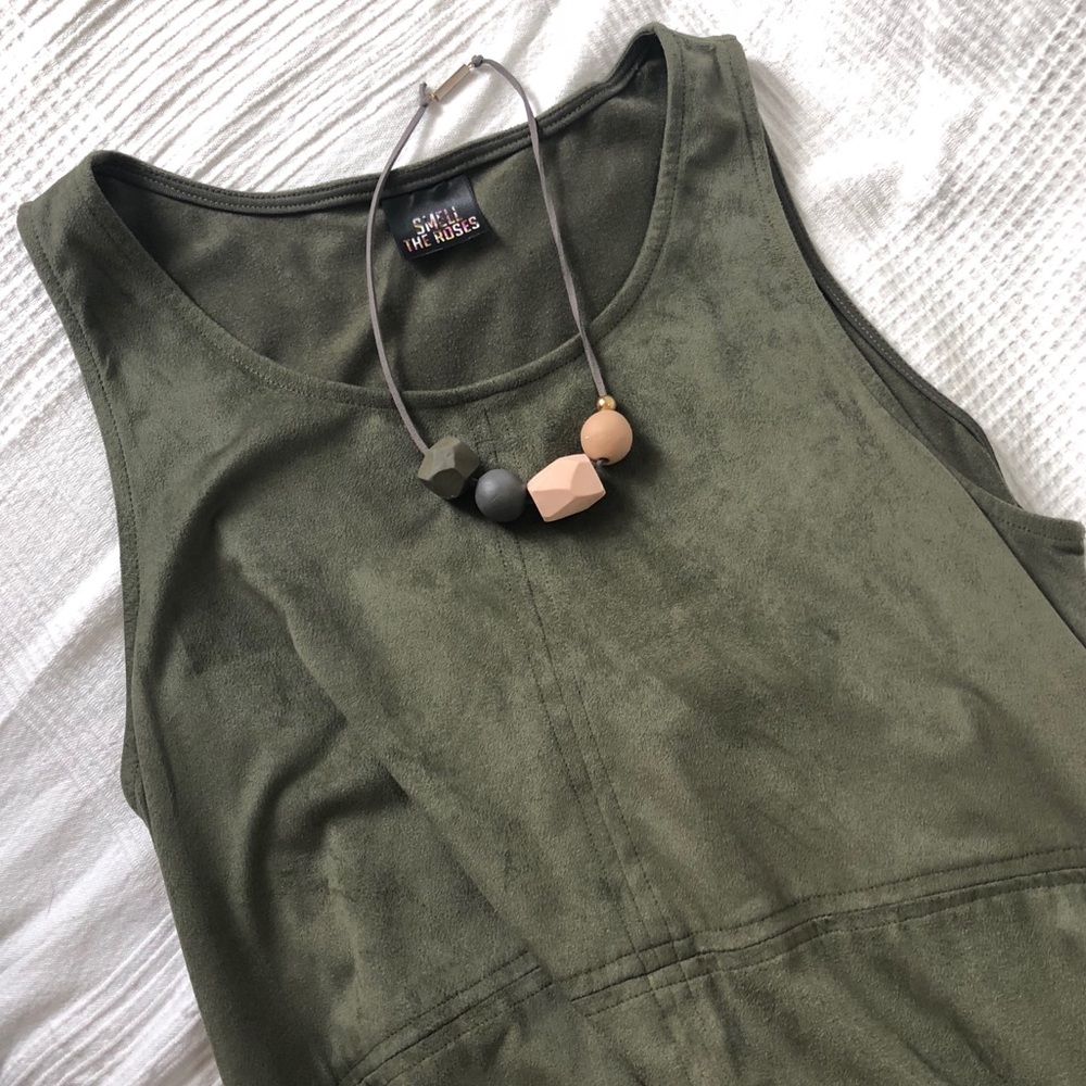 Olive Green Suede Shift Dress